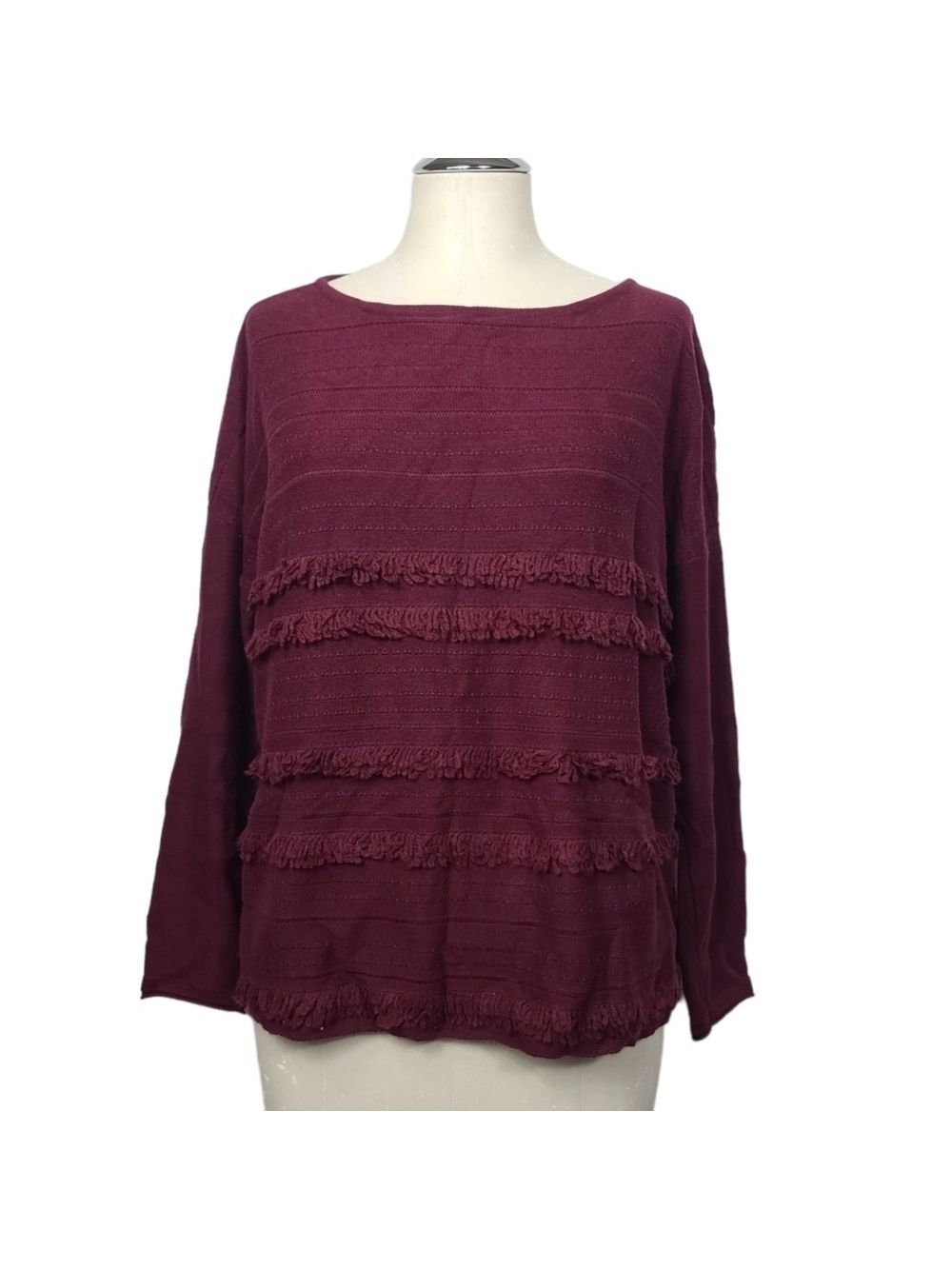 J. Jill Wool Blend Frayed Fringe Sweater S